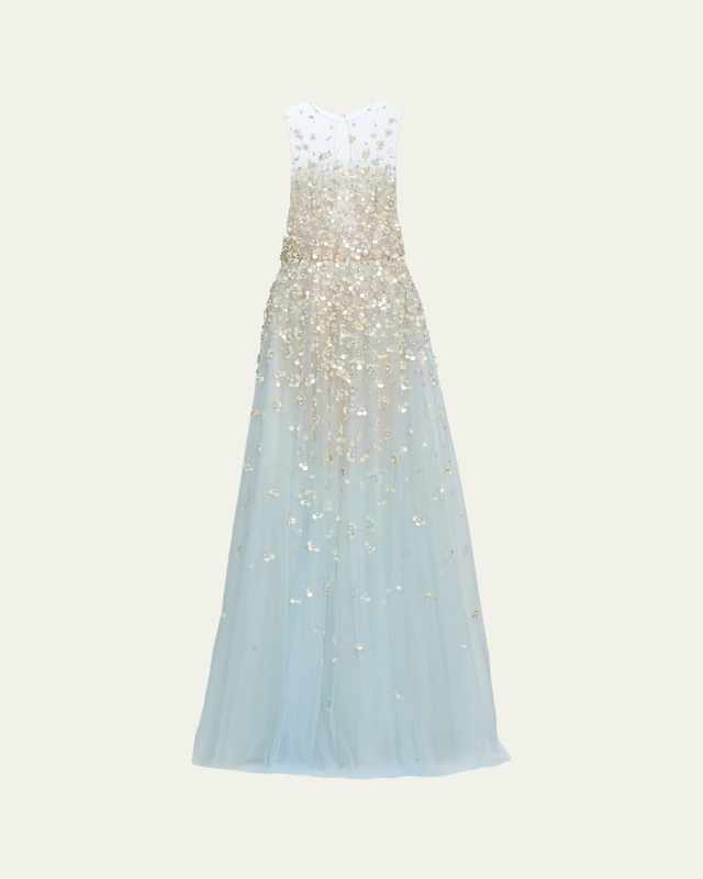 Degrade Embellished Sheer Tulle Gown